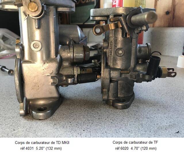 Corps de carburateur MKII à gauche et carburateur TF à droite par Laverne.JPG